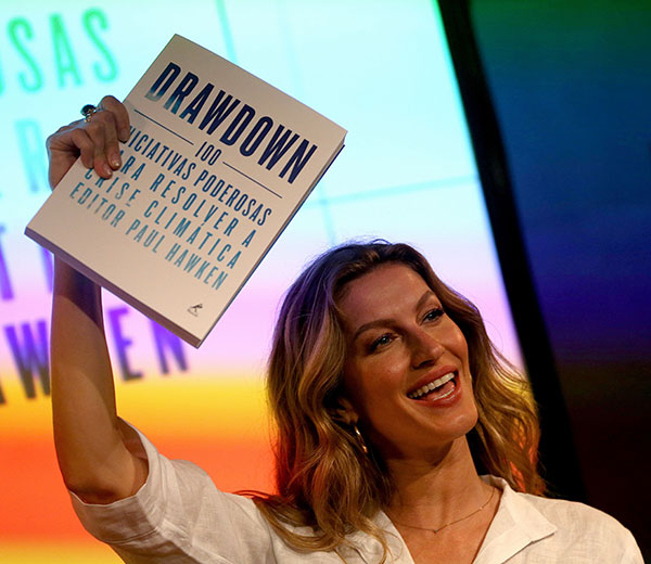 Model Gisele Bundchen and writer Paul Hawken present the book Drawdown, Sao Paulo, Brazil